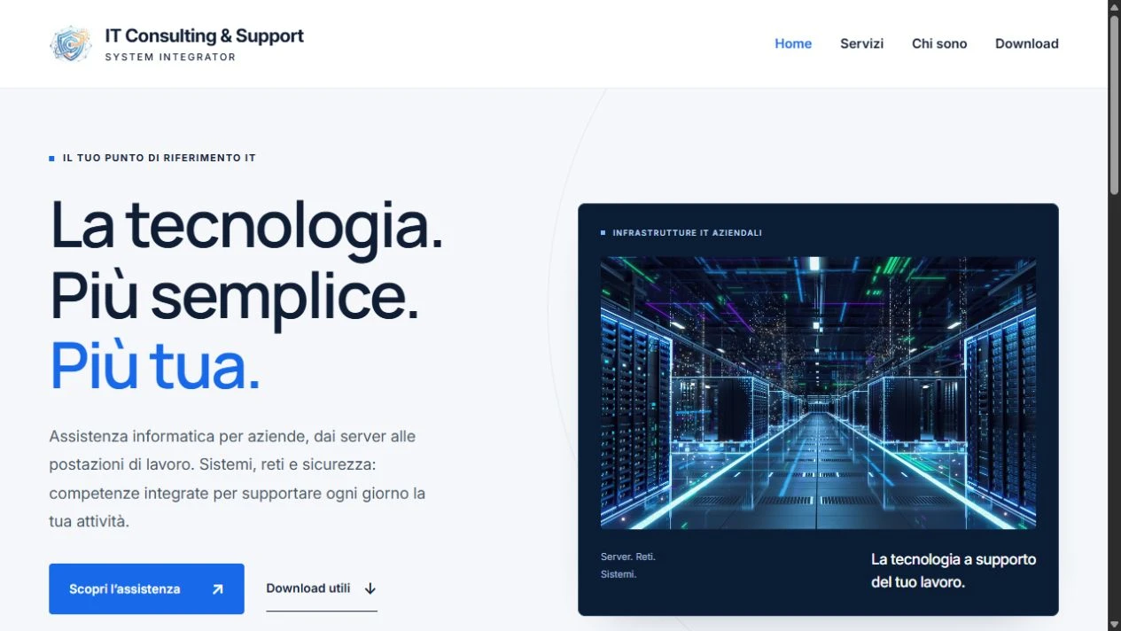 Interfaccia reale del sito IT Consulting Support