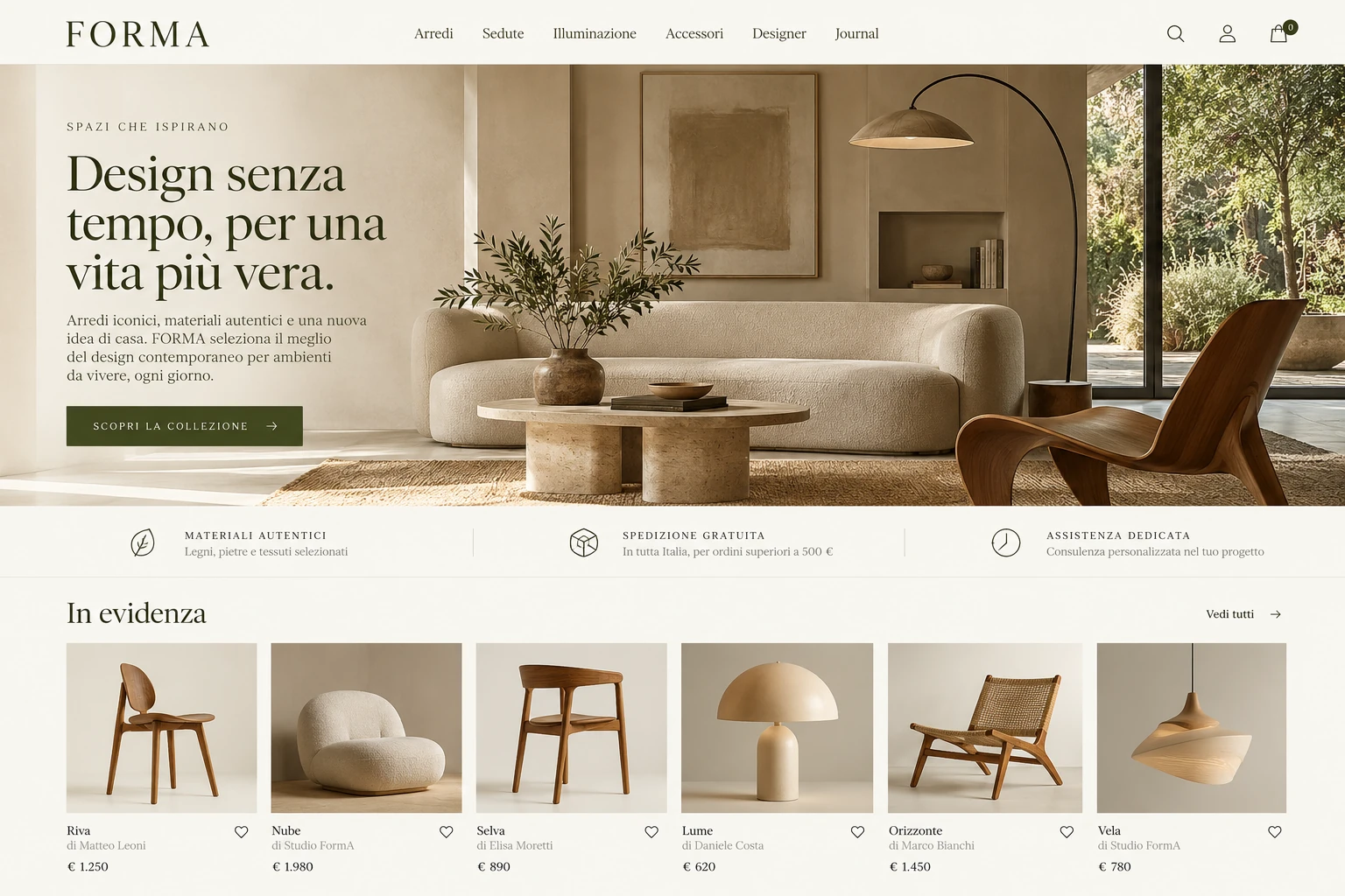 Concept di interfaccia e-commerce di arredamento