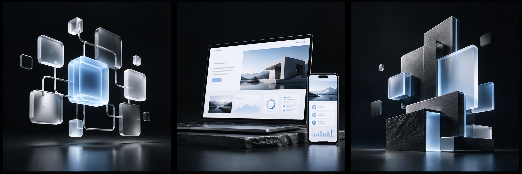 Computer e smartphone con esempi di interfacce web, software e applicazioni